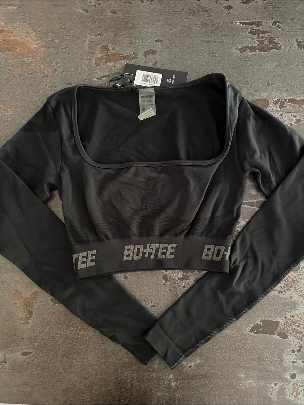 Bo+Tee Black Long Sleeve Crop Top - Square Neck